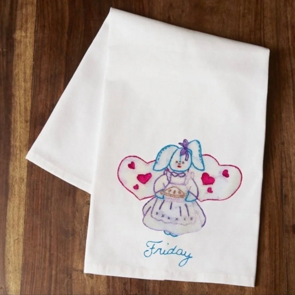 Day of the Week Embroidered Tea Towel